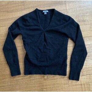 Apt 9 100% Cashmere Sweater Womens M Black Knit V-Neck Pullover Whimsy Gothic